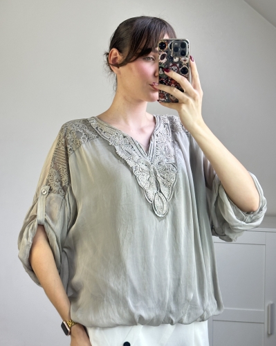 Elegancka bluzka damska z jedwabiu w kolorze fango