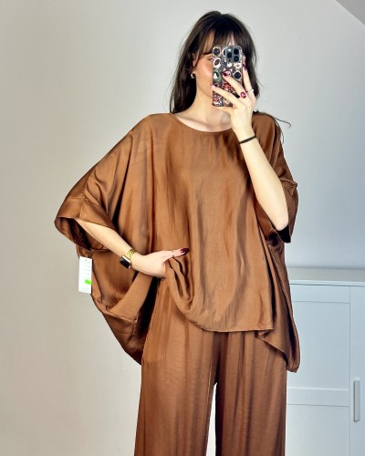Miedziana bluzka satynowa z wiskozy oversize