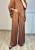 Miedziane spodnie satynowe z wiskozy wide leg