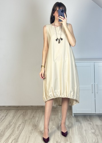 Sukienka bawełniana balloon z naszyjnikiem beżowa