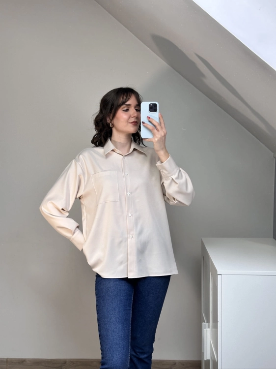 Koszula oversize ecru elegancka polska marka krawiecka