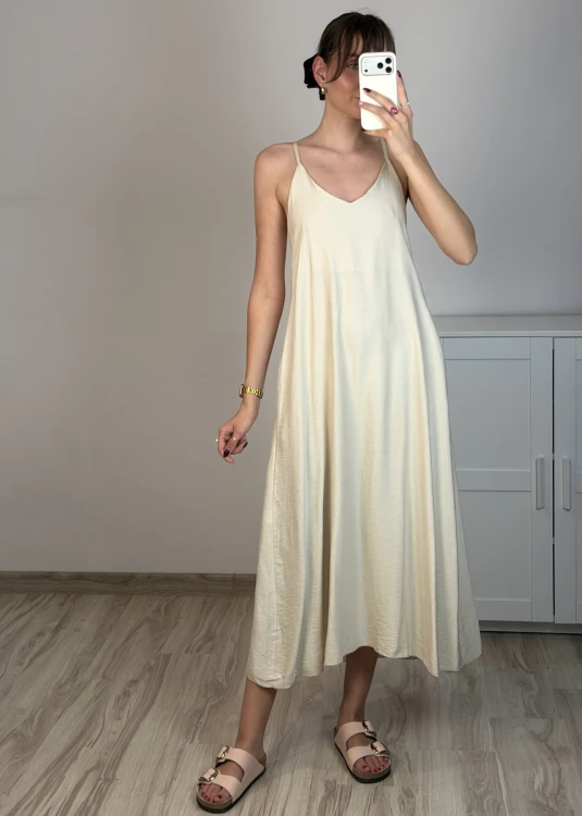 Luźna sukienka maxi z wiskozy wanilia