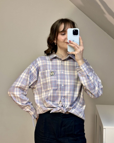 Kolorowa koszula w kratkę fioletowo-niebieską oversize