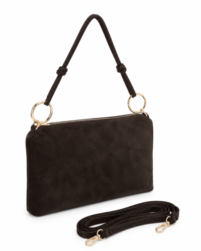 Zamszowa listonoszka czekoladowa z regulowanym paskiem