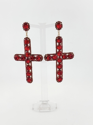 kolczyki krzyże, czerwone kolczyki, duże kolczyki damskie, kolczyki wieczorowe, statement earrings