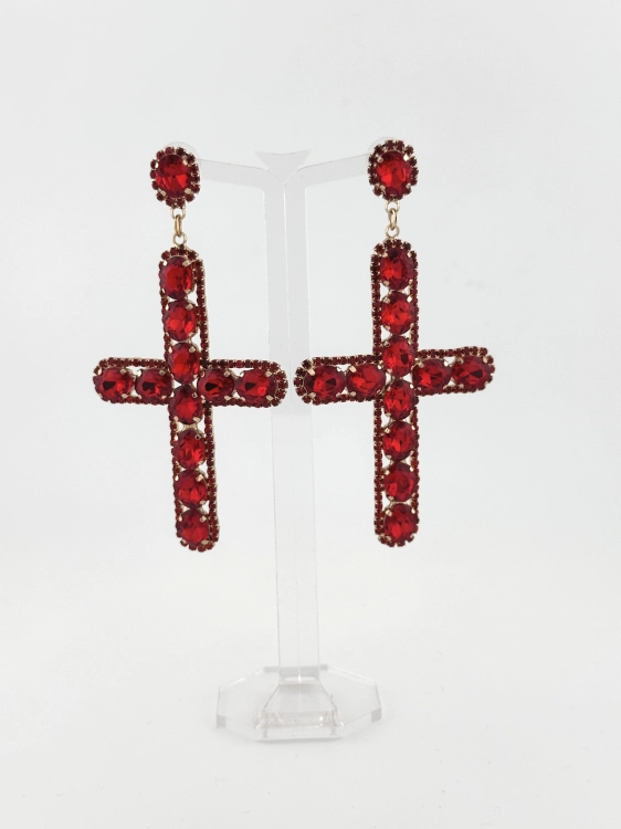 kolczyki krzyże, czerwone kolczyki, duże kolczyki damskie, kolczyki wieczorowe, statement earrings