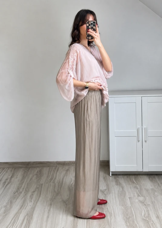 Eleganckie spodnie jedwabne fango szerokie nogawki
