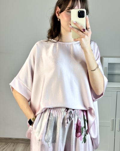 bluzka damska satynowa wiskoza różowa oversize elegancka bluzka premium połysk modna