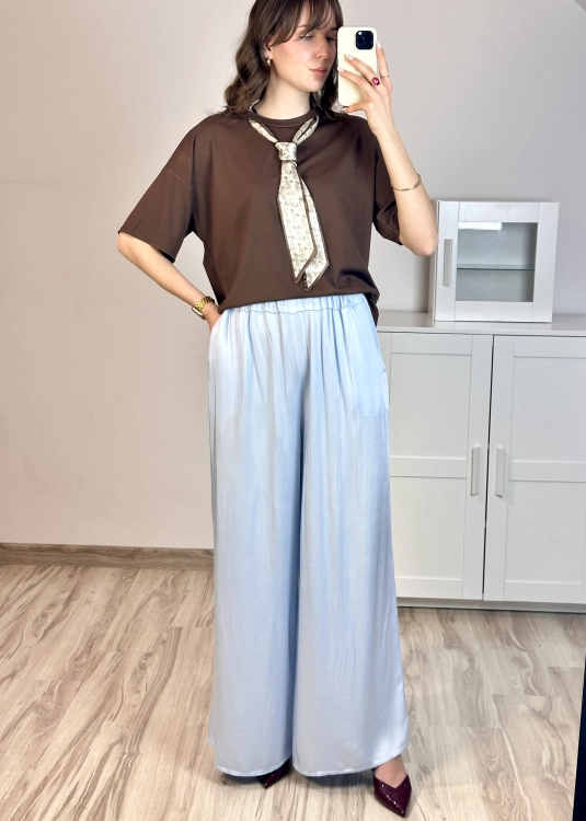 spodnie damskie satynowe wiskoza wide leg eleganckie spodnie damskie połysk modne