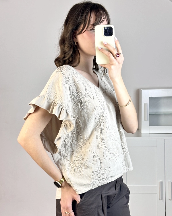 bluzka damska beżowa luźna elegancka casual styl minimalistyczny