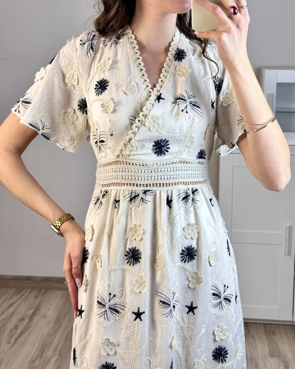 sukienka ecru midi elegancka kobieca sukienka na lato przyjęcia styl premium