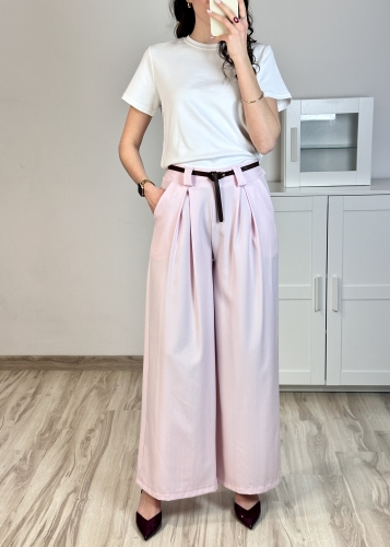damskie spodnie wysoki stan eleganckie szeroka nogawka prążek styl premium