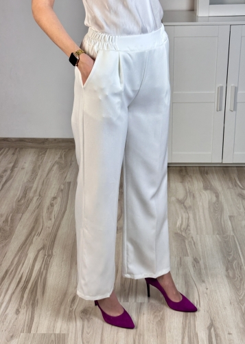 spodnie damskie białe eleganckie proste nogawki kant wygodne styl casual elegancki