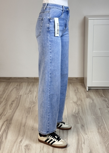 bardzo wygodne jeansy damskie szeroka nogawka denim stretch