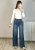 Jeansy wide leg z wysokim stanem i ozdobnymi przeszyciami niebieskie