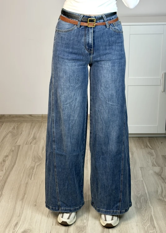 Niebieskie jeansy wide leg z wysokim stanem