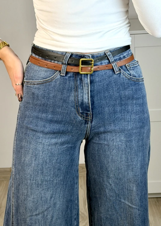 Modne jeansy wide leg z przeszyciami wzdłuż nogawek