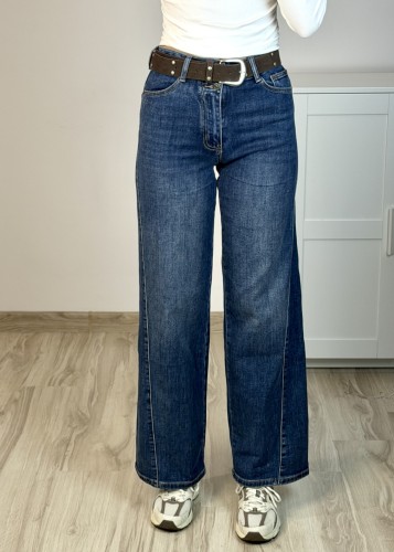 Granatowe jeansy wide leg z wysokim stanem