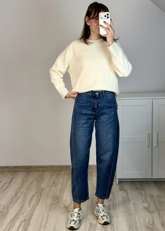 Jeansy banana fit z wysokim stanem niebieskie