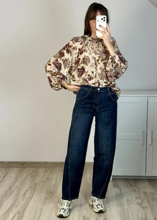 Jeansy balloon fit z wysokim stanem – granatowe