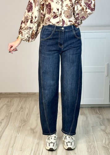Granatowe jeansy balloon fit damskie z wysokim stanem