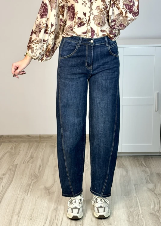 Granatowe jeansy balloon fit damskie z wysokim stanem