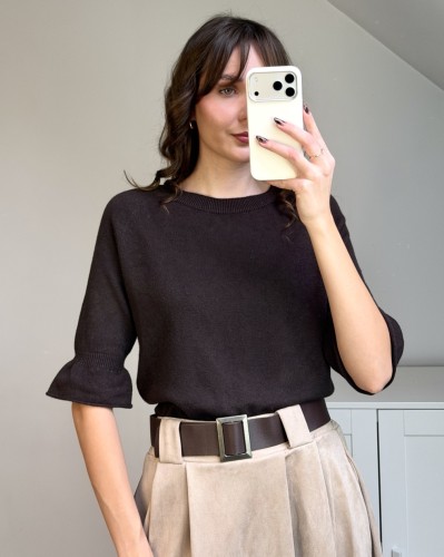 Brązowy sweter z wiskozą i rękawem 3/4