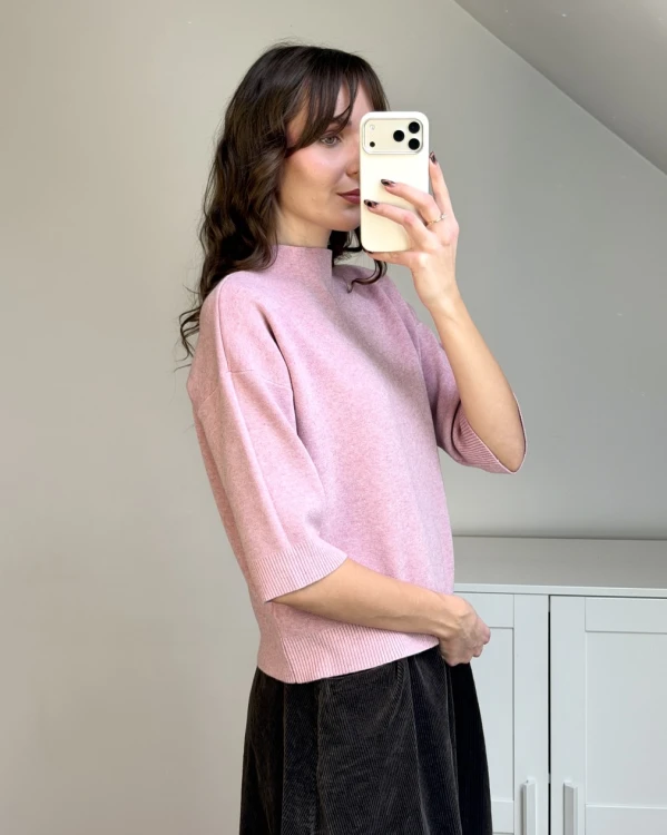 sweter z wiskozą i rękawem 3/4 różowy