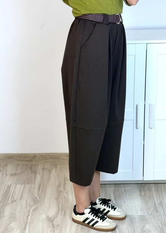 Damskie spodnie culotte brązowe z paskiem