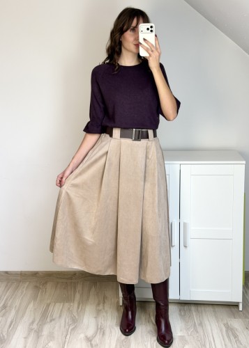 elegancka spódnica midi z paskiem beżowa