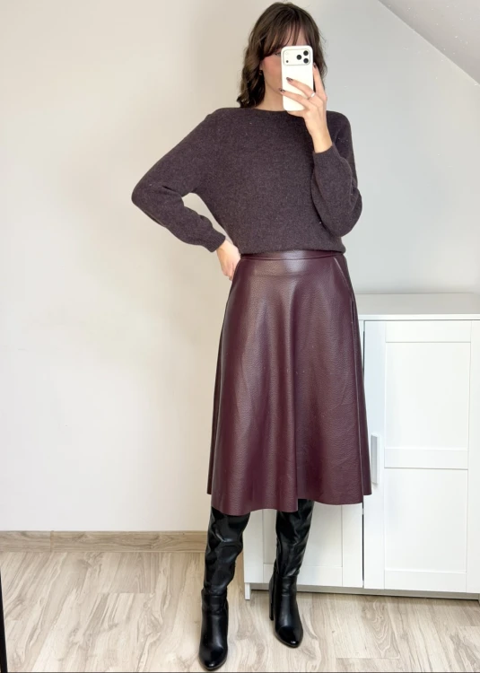 Spódnica midi z ekoskóry – bordo