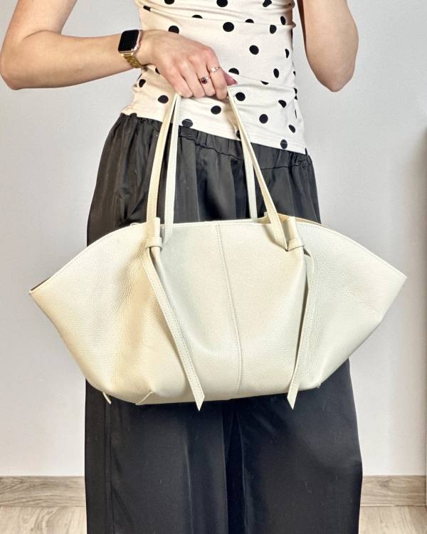 beżowa torebka skórzana shopper tote duża pojemna skóra naturalna