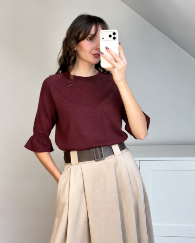Sweter z wiskozą z rękawem 3/4 w kolorze bordo