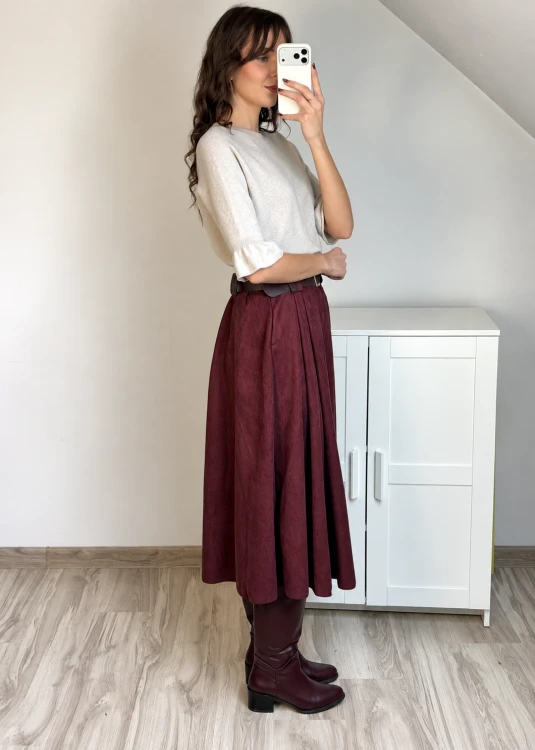 spódnica midi bordo z imitacji zamszu
