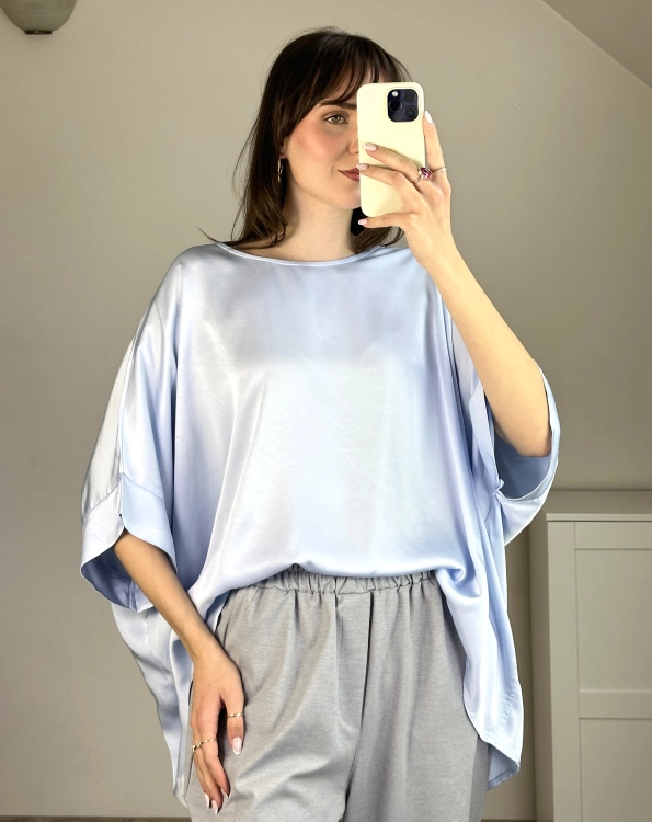 tunika wiskozowa satynowa błękitna elegancka oversize