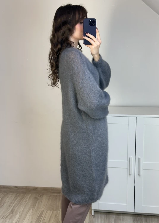 Kardigan z kid moheru o oversize kroju – szary
