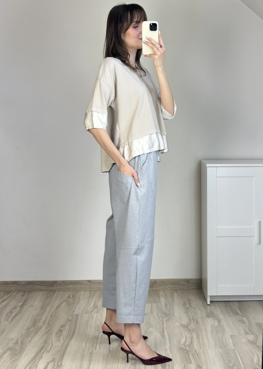 spodnie z zaszewkami luźne biodra zwężana nogawka wygodne spodnie damskie dzianina casual eleganckie