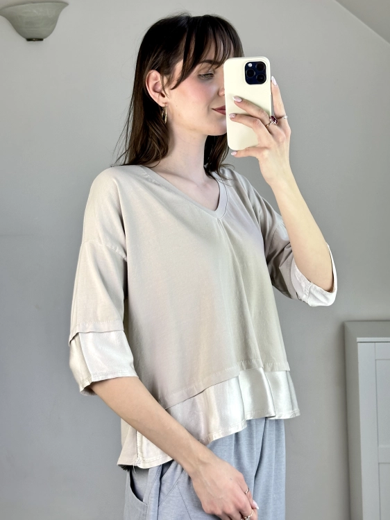 luźna bluzka damska z warstwowym dołem stylowa bluzka damska casual elegancka wygodna fason oversize