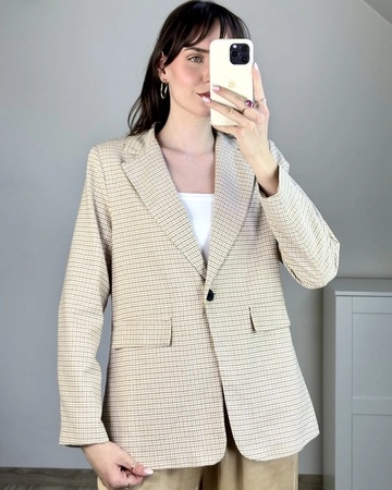marynarka damska w kratę elegancka oversize beżowa marynarka damska klasyczna stylowa