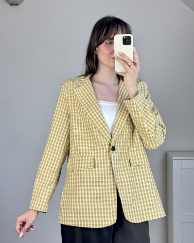 marynarka damska w kratę elegancka oversize żółta marynarka damska klasyczna stylowa