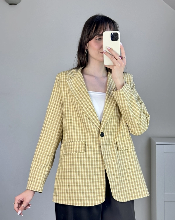 marynarka damska w kratę elegancka oversize żółta marynarka damska klasyczna stylowa