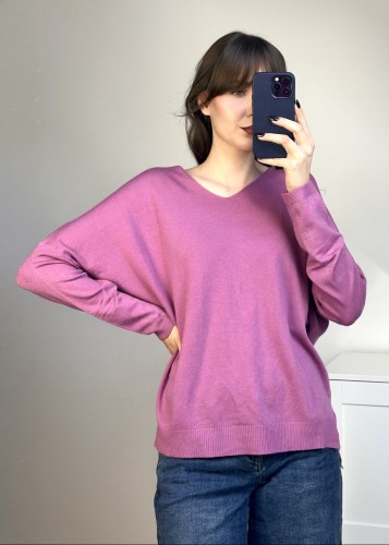 Sweter basic z dekoltem w serek i długimi rękawami