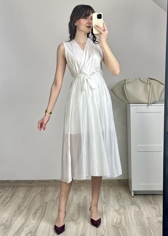 sukienka kopertowa midi damska z wiązaniem w talii elegancka sukienka midi z gumką w pasie podkreślająca talię lekka sukienka damska tencel przewiewna na lato komunia