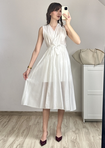 lekka sukienka damska tencel przewiewna na lato sukienka damska kopertowa midi elegancka i codzienna sukienka midi damska dopasowująca się do sylwetki