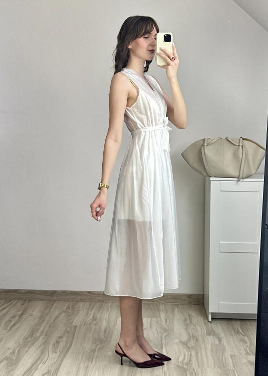 sukienka elegancka damska na wesele komunię i lato sukienka midi z wiązaniem w pasie modelująca sylwetkę kobieca sukienka damska lekka i wygodna sukienka midi stylowa do szpilek i sandałów komunia chrzciny ślub