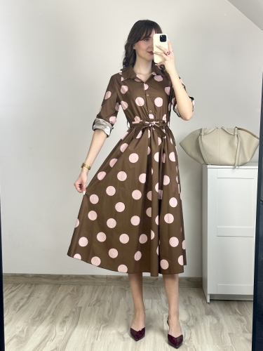 sukienka damska w kropki elegancka i codzienna sukienka midi podkreślająca talię z wiązaniem