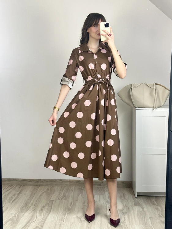 sukienka damska w kropki elegancka i codzienna sukienka midi podkreślająca talię z wiązaniem