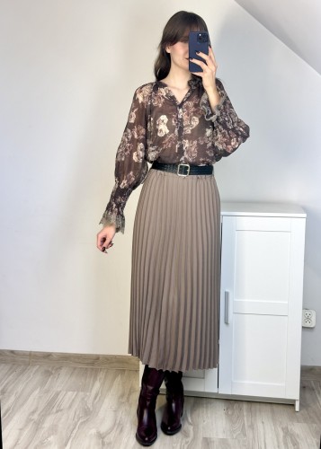 Spódnica plisowana midi z paskiem – fango