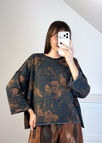 Bluza damska z okrągłym dekoltem i kwiatowym wzorem