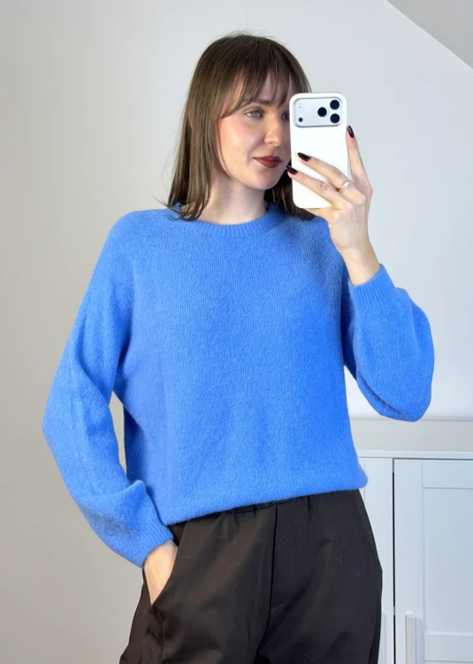 Sweter z alpaką Suri i wełną – niebieski